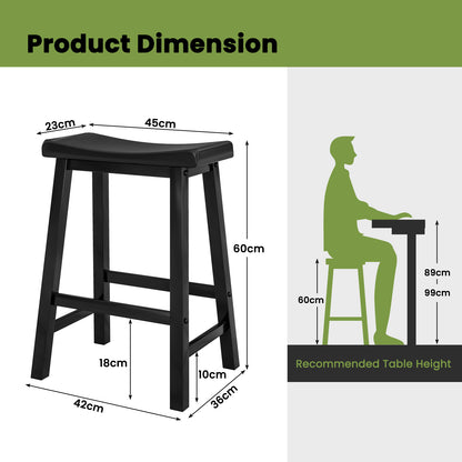 Saddle Stools Set of 2 with Solid Wood Legs and Footrests-Black