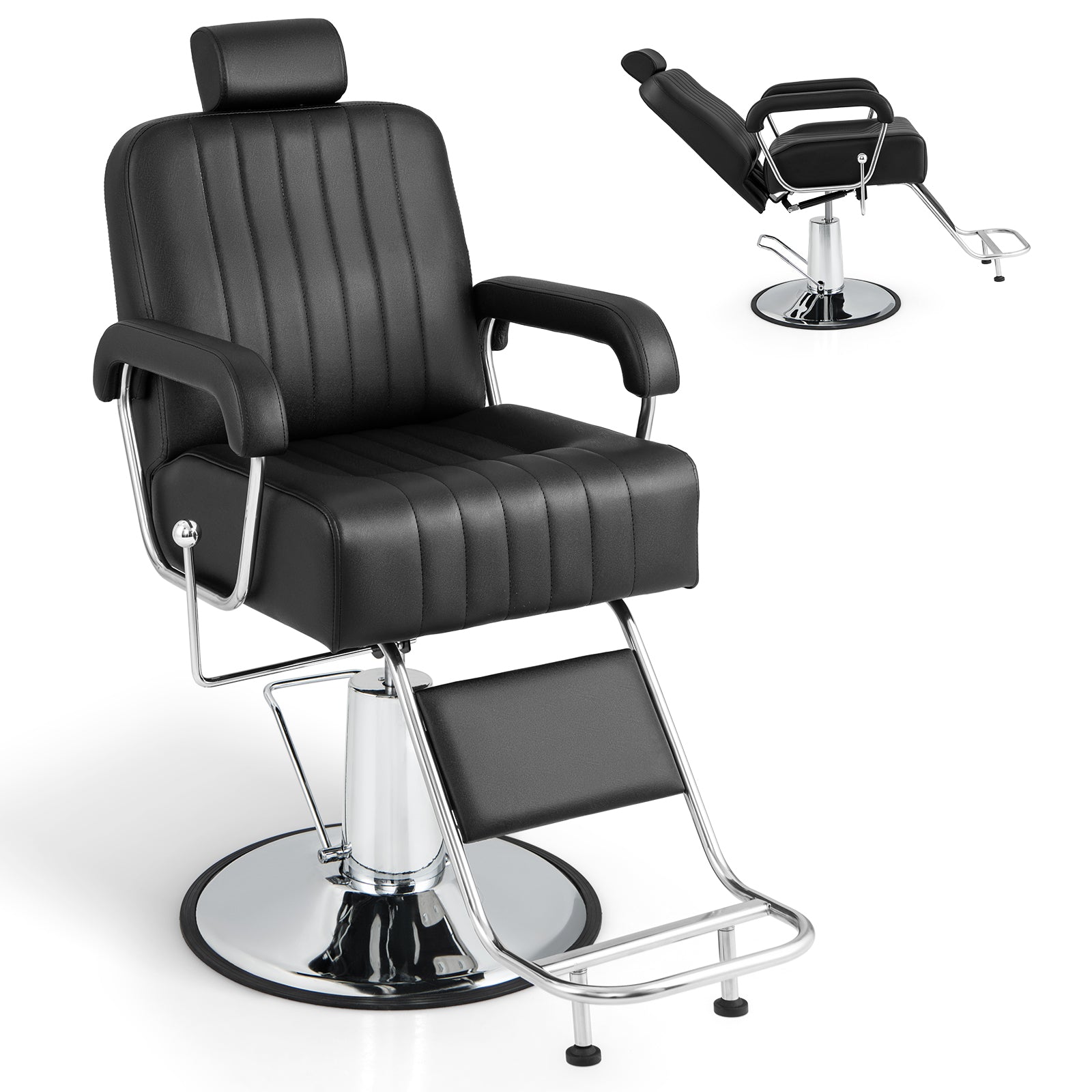 Salon Chair Hydraulic Barber Chair with Adjustable Headrest-Black