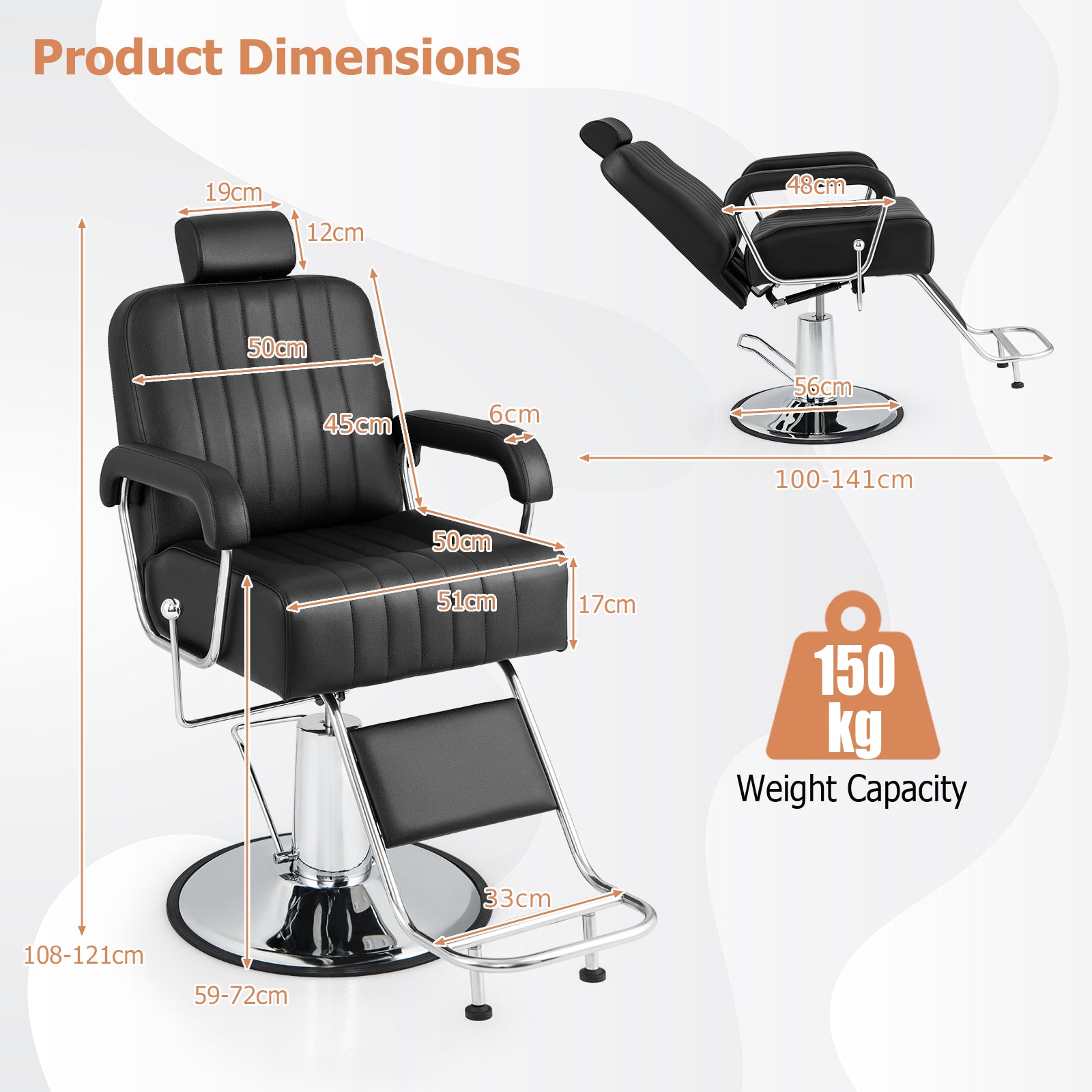 Salon Chair Hydraulic Barber Chair with Adjustable Headrest-Black