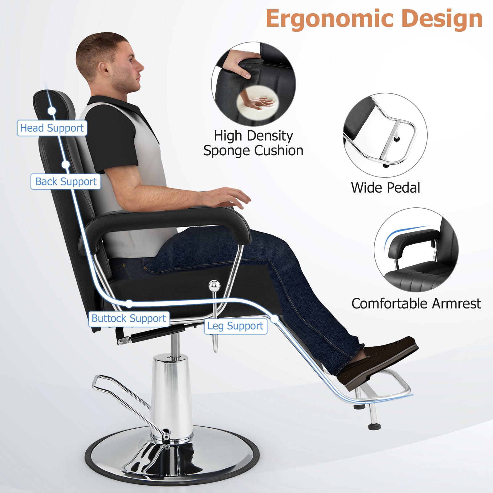 Salon Chair Hydraulic Barber Chair with Adjustable Headrest-Black