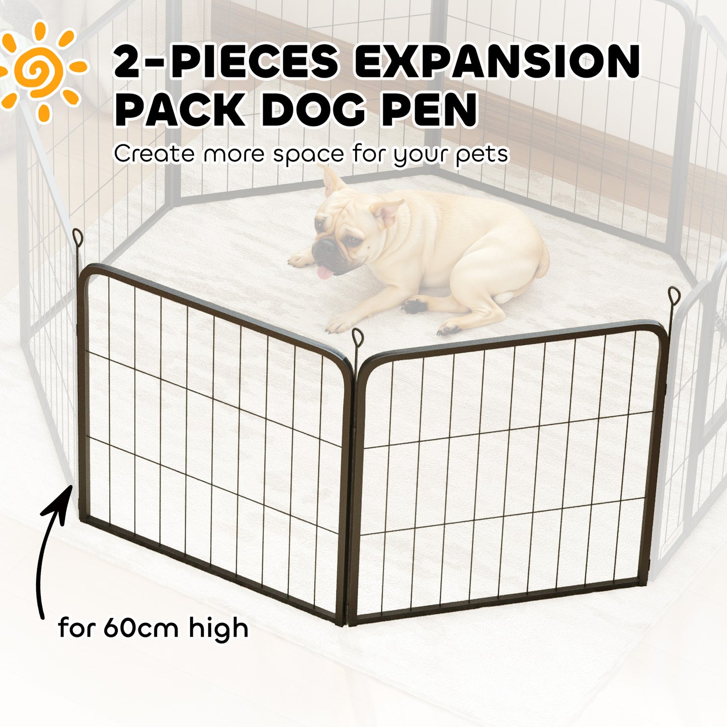 PawHut Two-Piece Dog Pen Expansion Pack for Small Dogs, 60cm Tall Animal Pen with Three Connecting Stakes