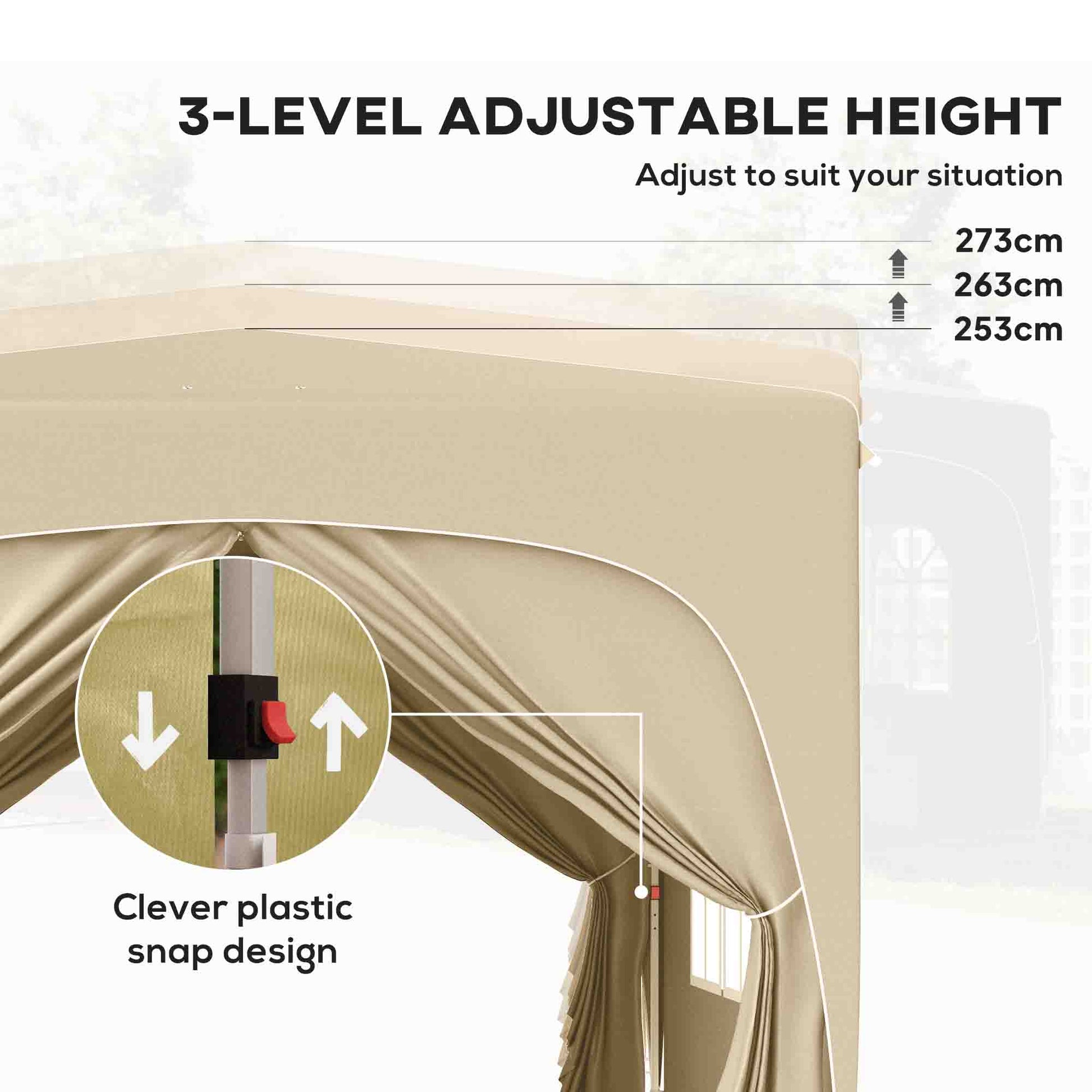 Outsunny 3 x 3m Pop-Up Gazebo Shelter, with Accessories - Sand