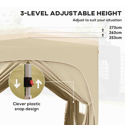 Outsunny 3 x 3m Pop-Up Gazebo Shelter, with Accessories - Sand