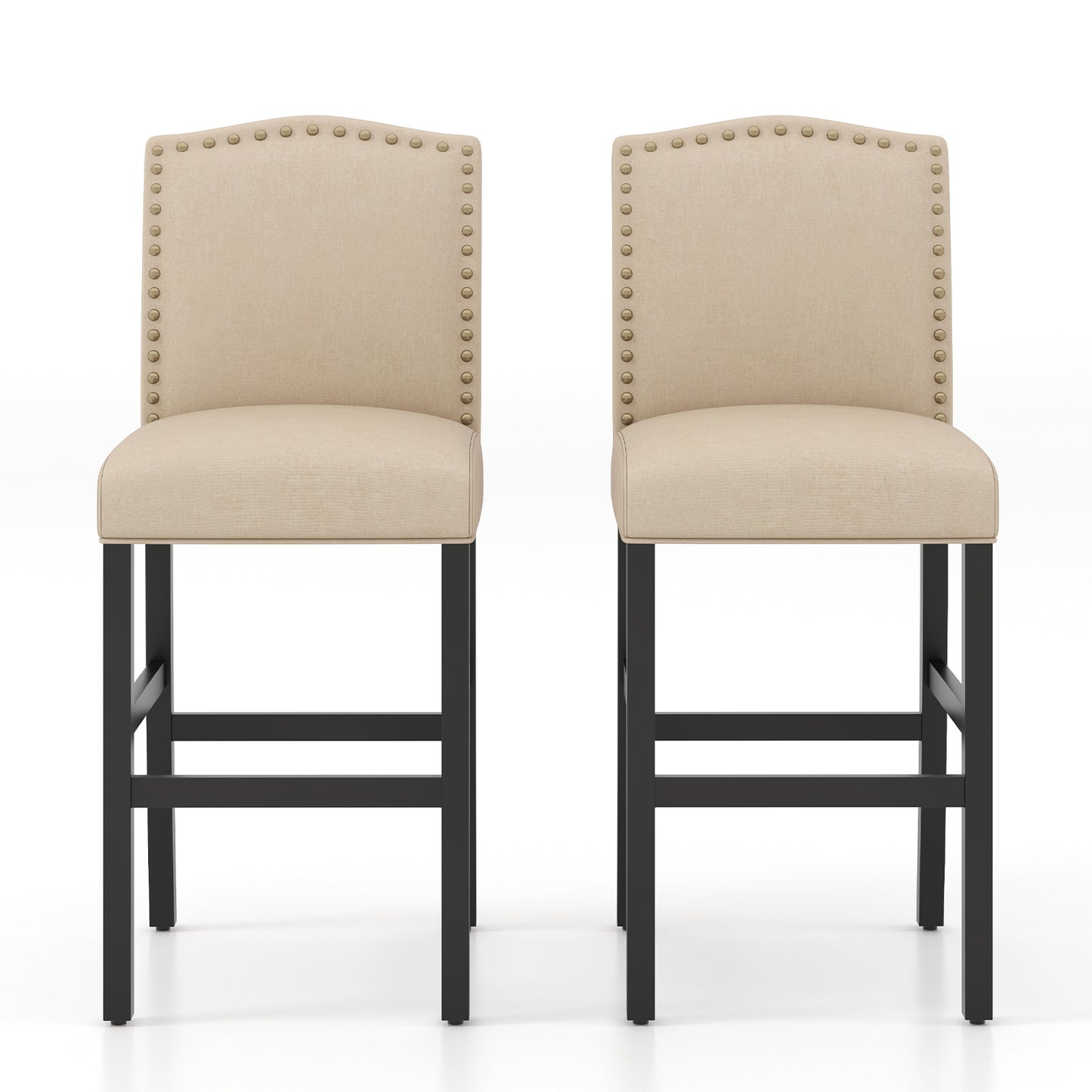 Set of 2 Bar Chair with Rubber Wood Legs for Home and Pub-Beige