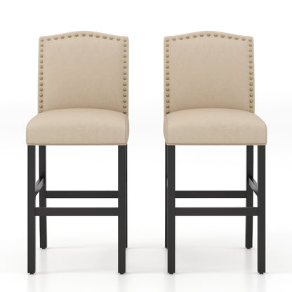 Set of 2 Bar Chair with Rubber Wood Legs for Home and Pub-Beige