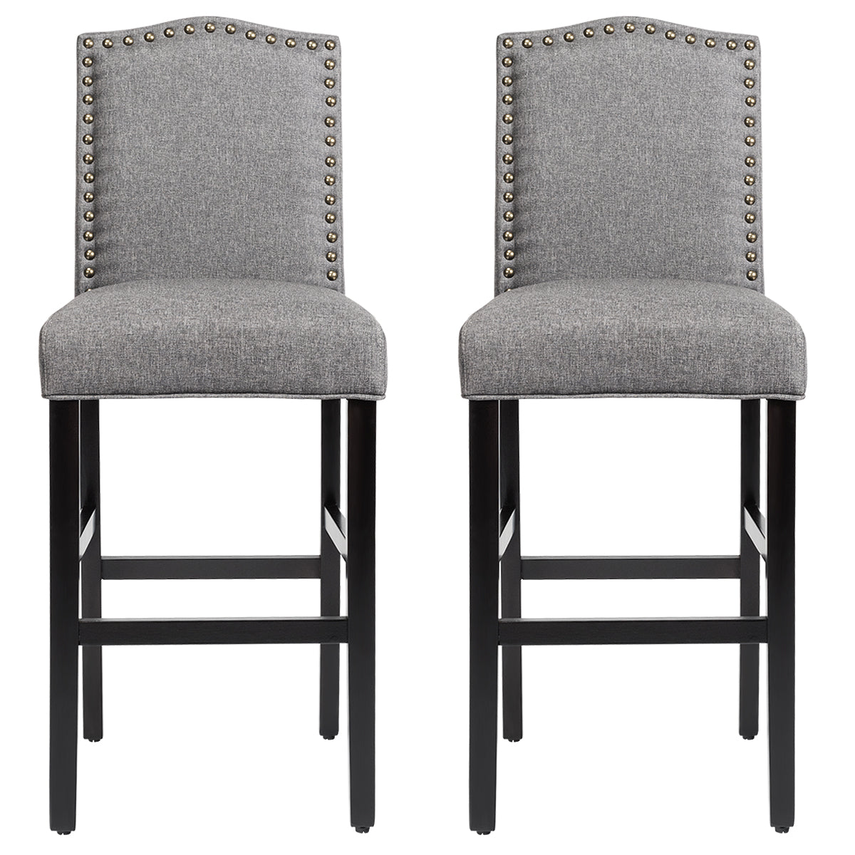 Set of 2 Bar Chair with Rubber Wood Legs for Home and Pub-Grey