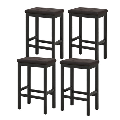 Set of 2 Bar Stools with Padded Seat and Footrest-Brown