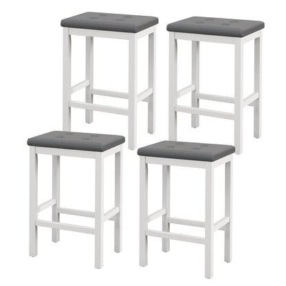 Set of 2 Bar Stools with Padded Seat and Footrest-White