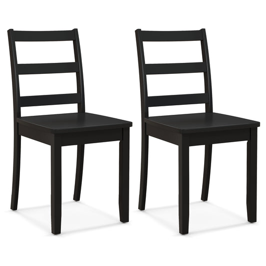 Set of 2 Dining Chairs with Solid Rubber Wood Legs and Non-slip Food Pads-Black