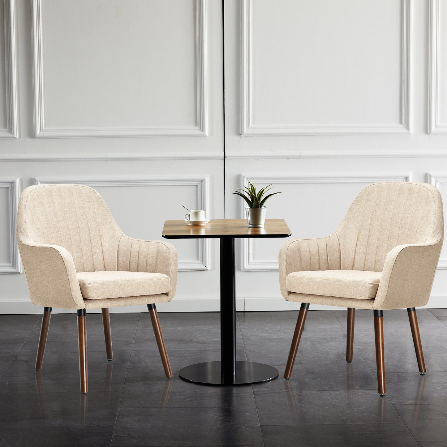 Set of 2 Leisure Chairs with Rubber Wood Legs-Beige