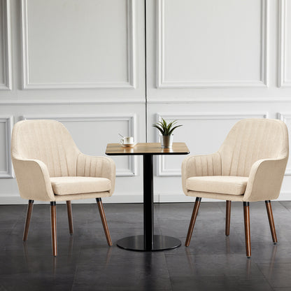 Set of 2 Leisure Chairs with Rubber Wood Legs-Beige
