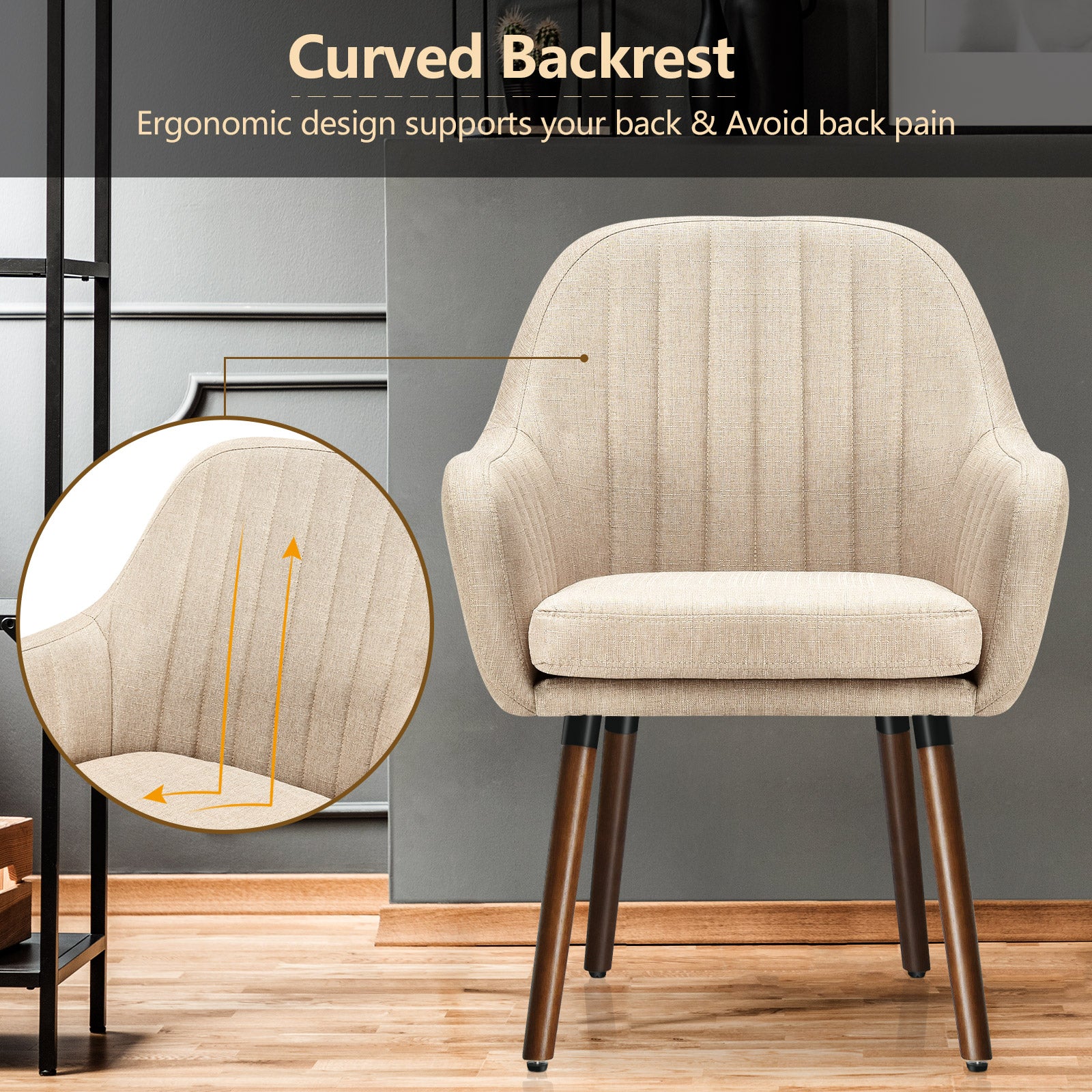 Set of 2 Leisure Chairs with Rubber Wood Legs-Beige
