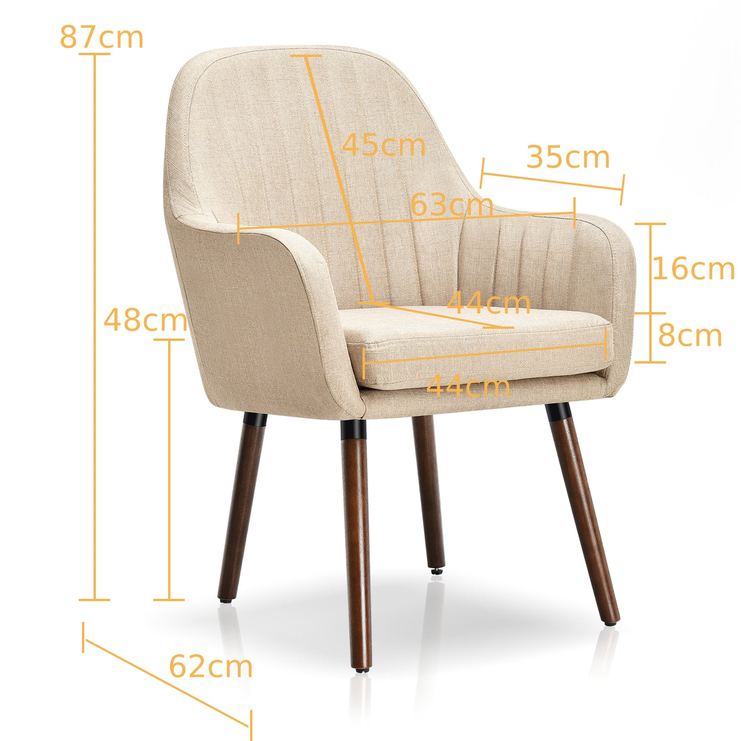 Set of 2 Leisure Chairs with Rubber Wood Legs-Beige