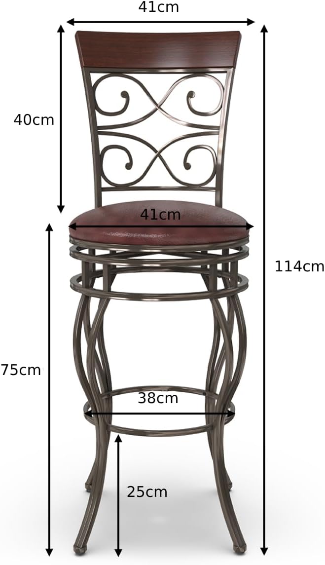 Set of 2 PU Leather Swivel Bar Stools with Footrest-Brown