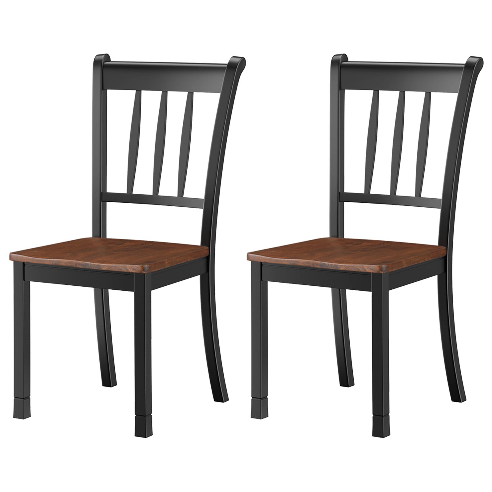 Set of 2 Slatted High Backrest Dining Chairs with Shaped Seat-Black ...