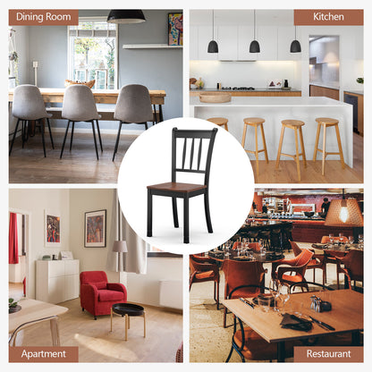 Set of 2 Slatted High Backrest Dining Chairs with Shaped Seat-Black