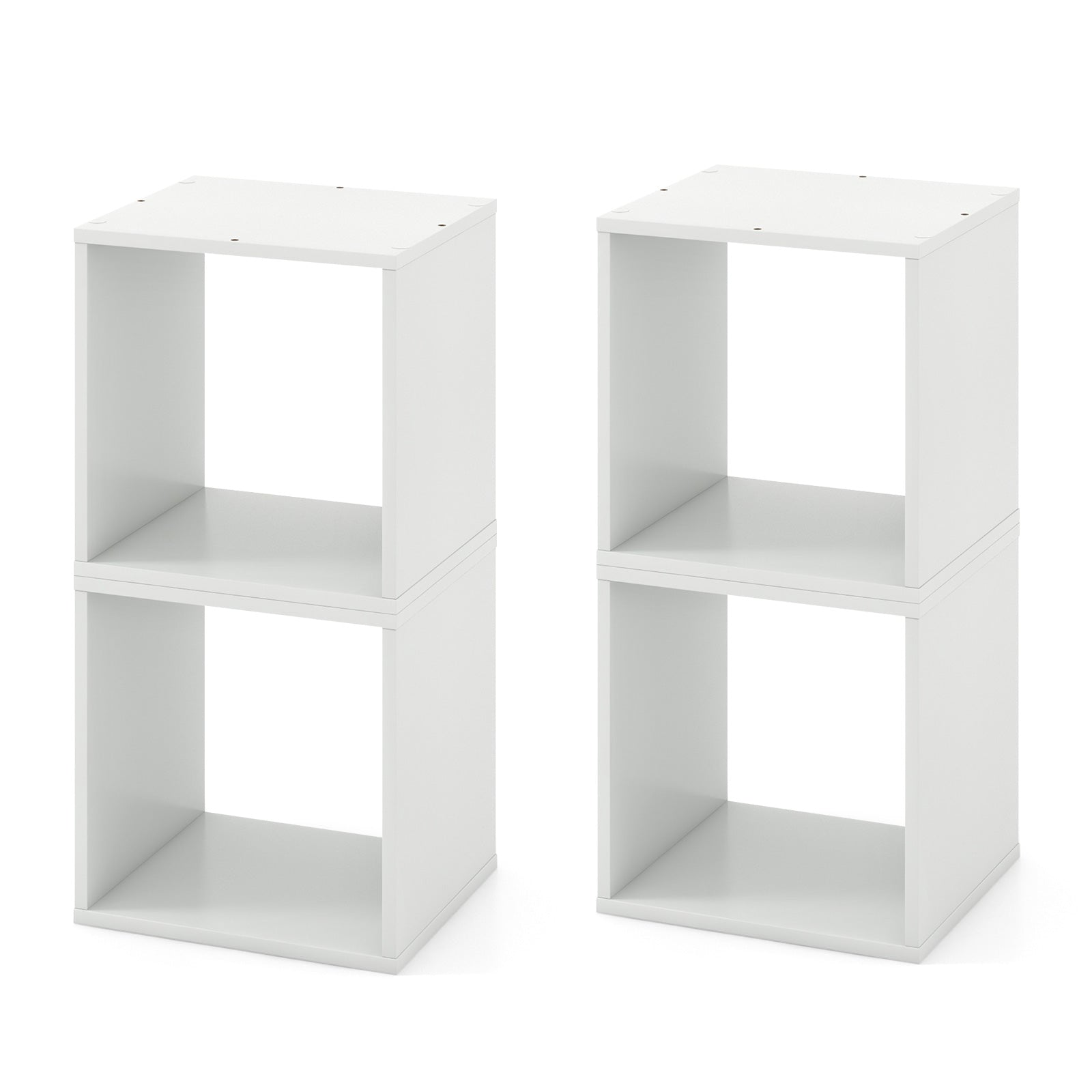 Set of 2 Stackable Free-standing Nightstand with Storage Cubes-White