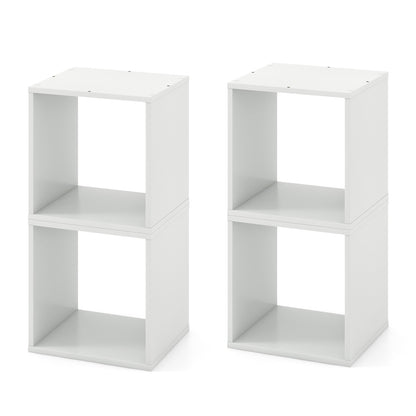 Set of 2 Stackable Free-standing Nightstand with Storage Cubes-White