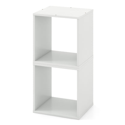Set of 2 Stackable Free-standing Nightstand with Storage Cubes-White