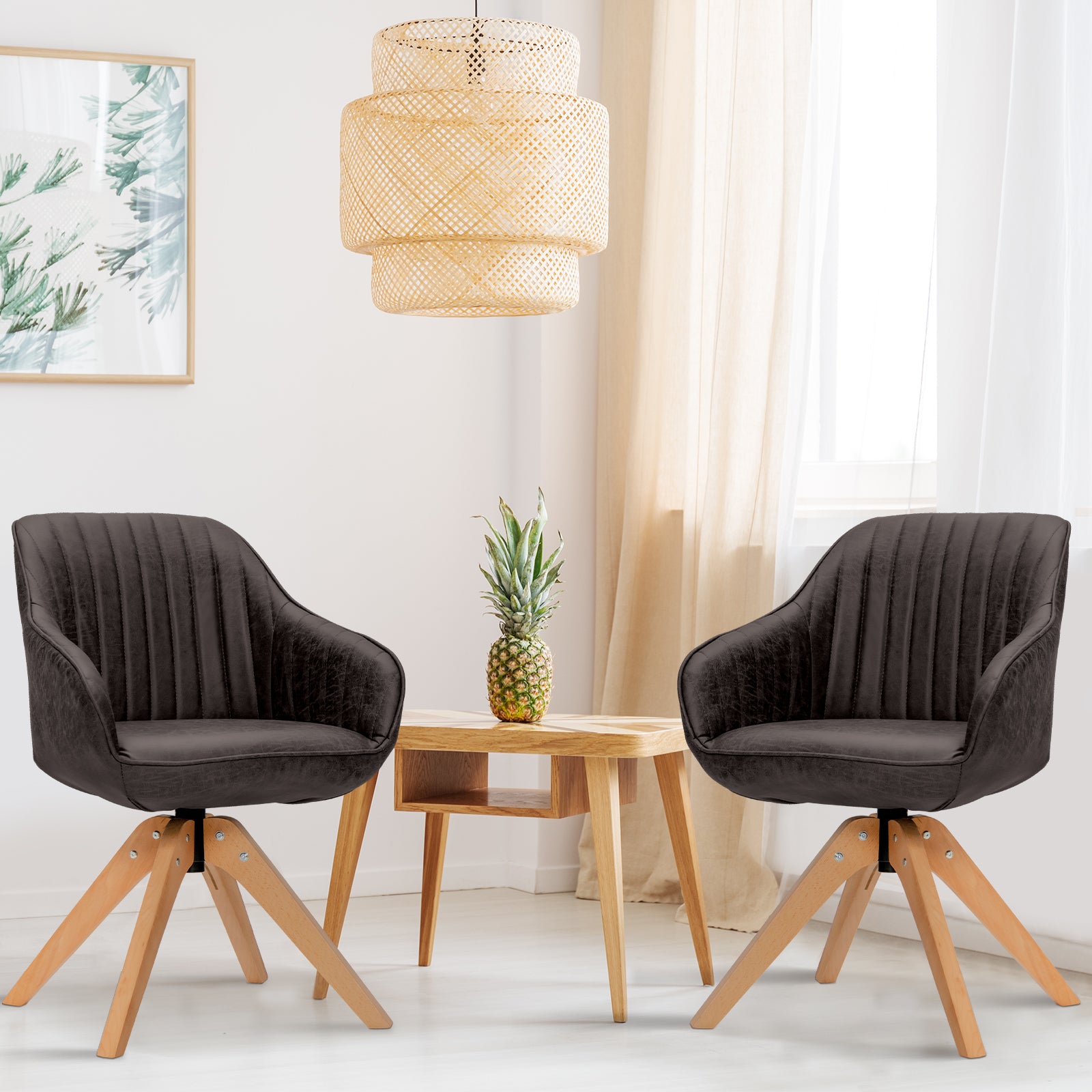 Set of 2 360° Swivel Accent Chair with Solid Wood Legs-Coffee
