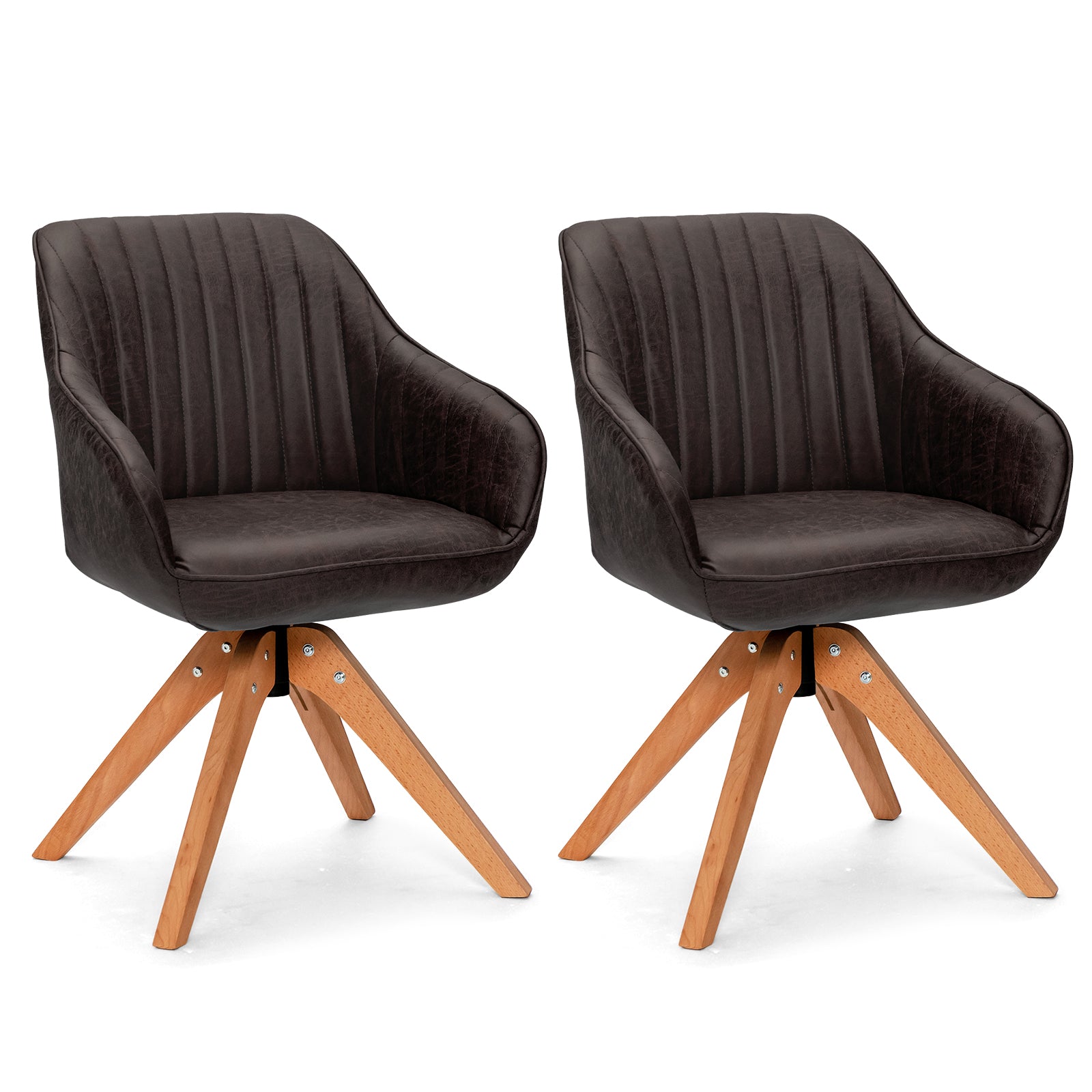 Set of 2 360° Swivel Accent Chair with Solid Wood Legs-Coffee