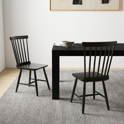 Set of 2 Windsor Style Armless Dining Chairs with Ergonomic Spindle Backs-Black