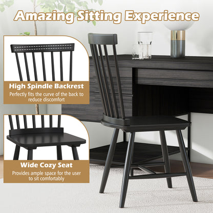Set of 2 Windsor Style Armless Dining Chairs with Ergonomic Spindle Backs-Black