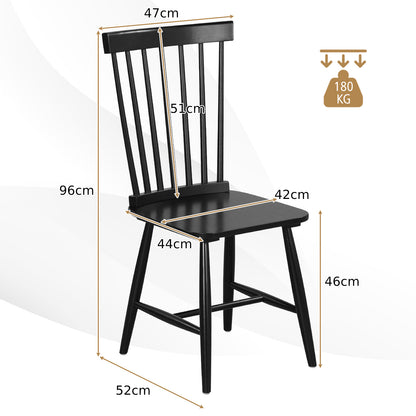 Set of 2 Windsor Style Armless Dining Chairs with Ergonomic Spindle Backs-Black