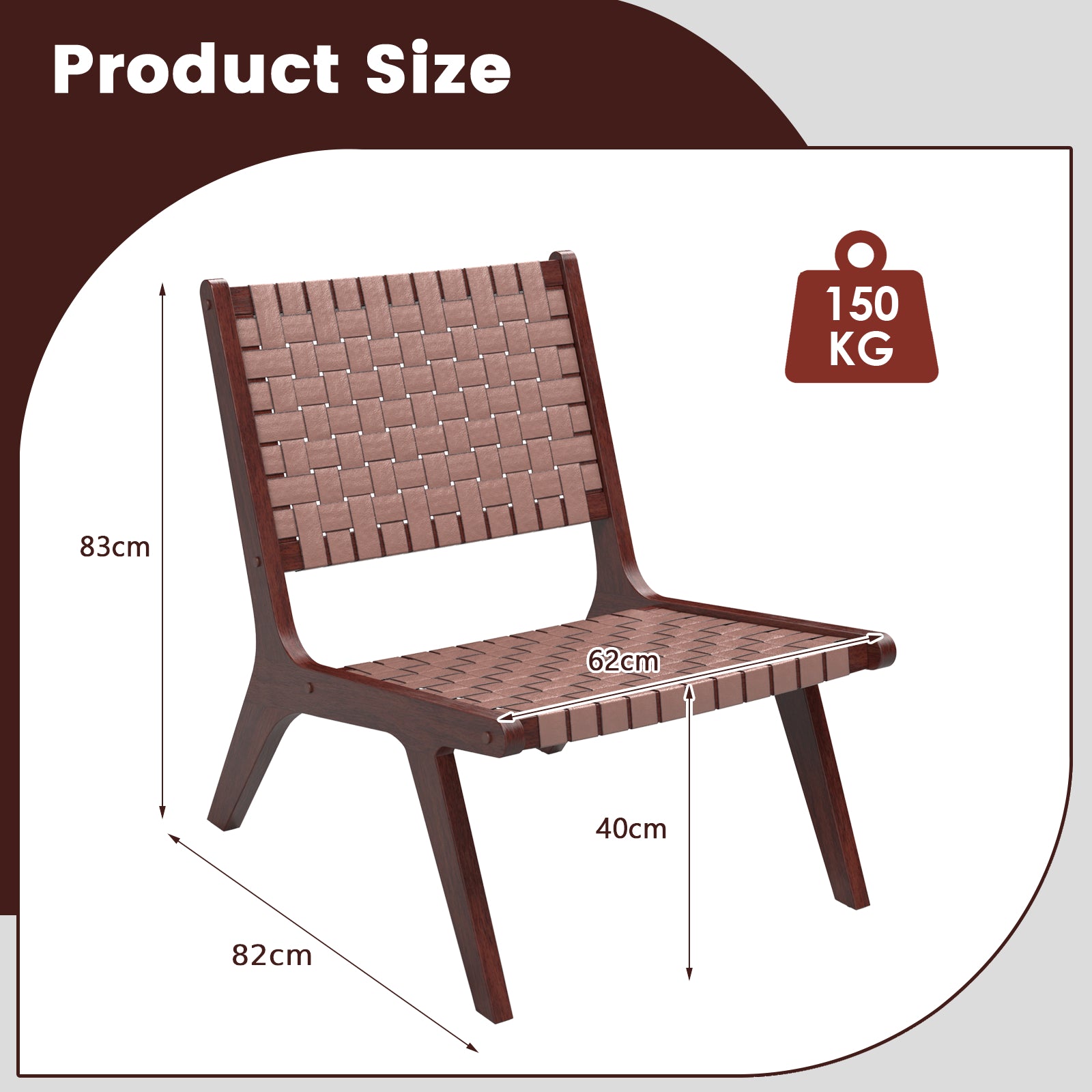 Set of 2 Woven Leather Accent Chairs with Wood Frame-Brown