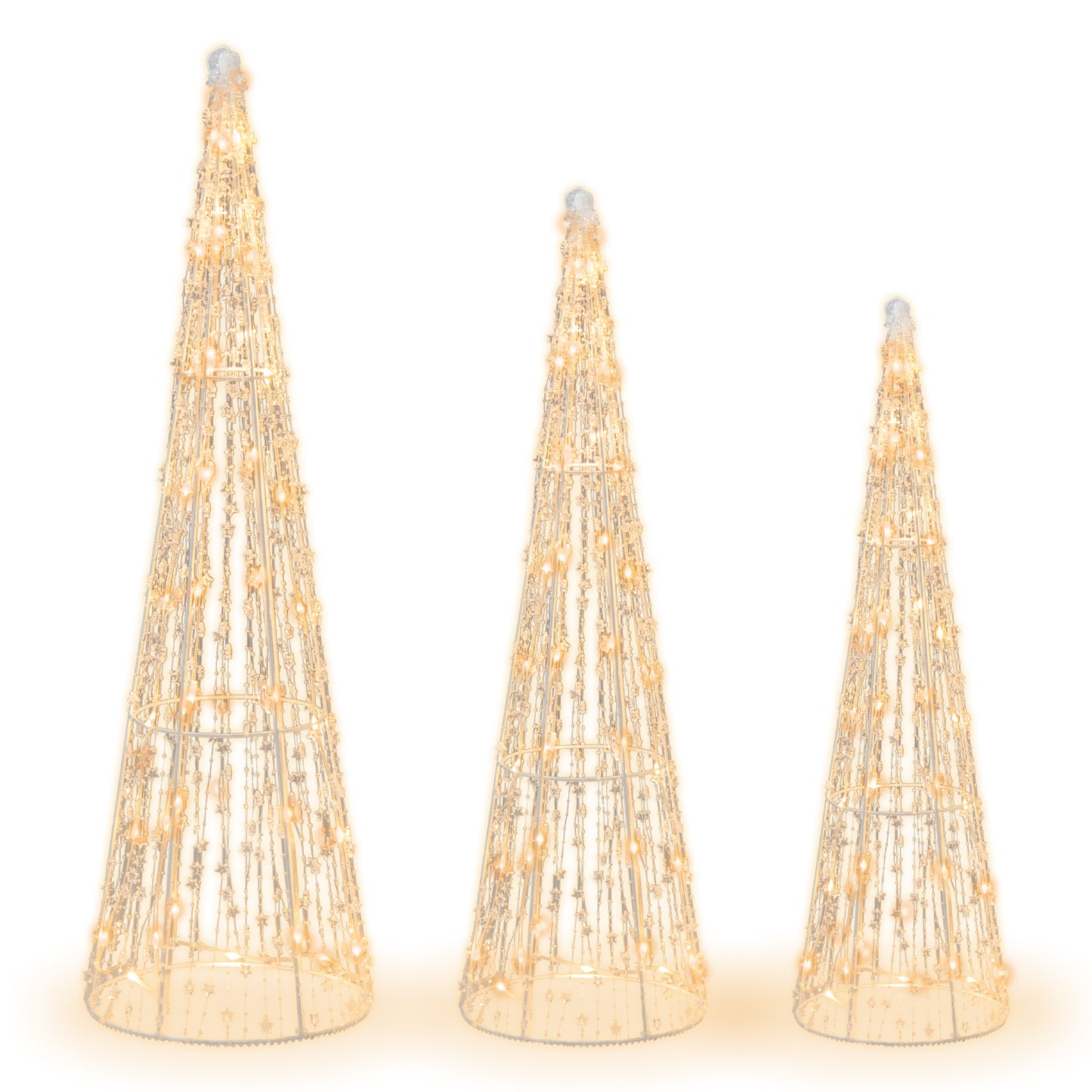 Set of 3 Pre-lit Christmas Cone Trees with Star Strings
