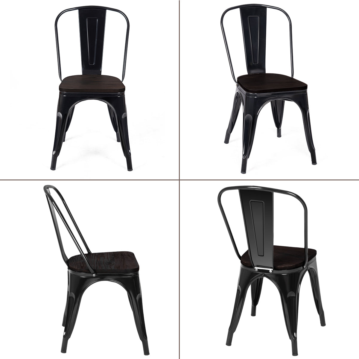 Set of 4 Stackable Metal Dining Chairs with Iron Backrest-Black