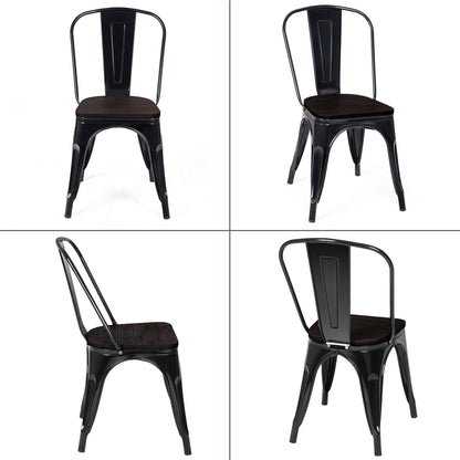 Set of 4 Stackable Metal Dining Chairs with Iron Backrest-Black