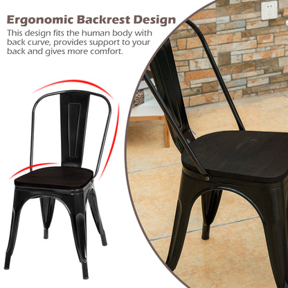 Set of 4 Stackable Metal Dining Chairs with Iron Backrest-Black