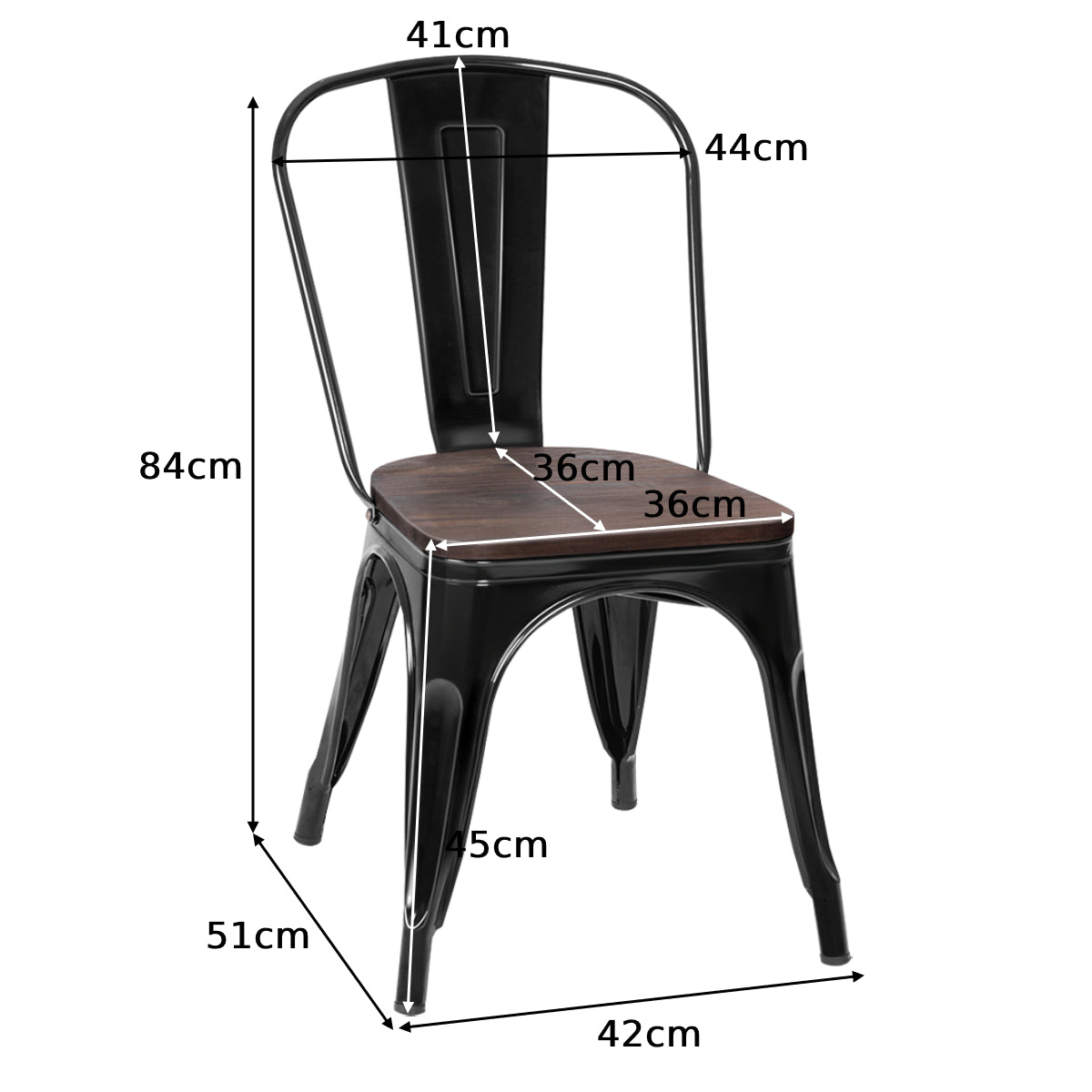 Set of 4 Stackable Metal Dining Chairs with Iron Backrest-Black