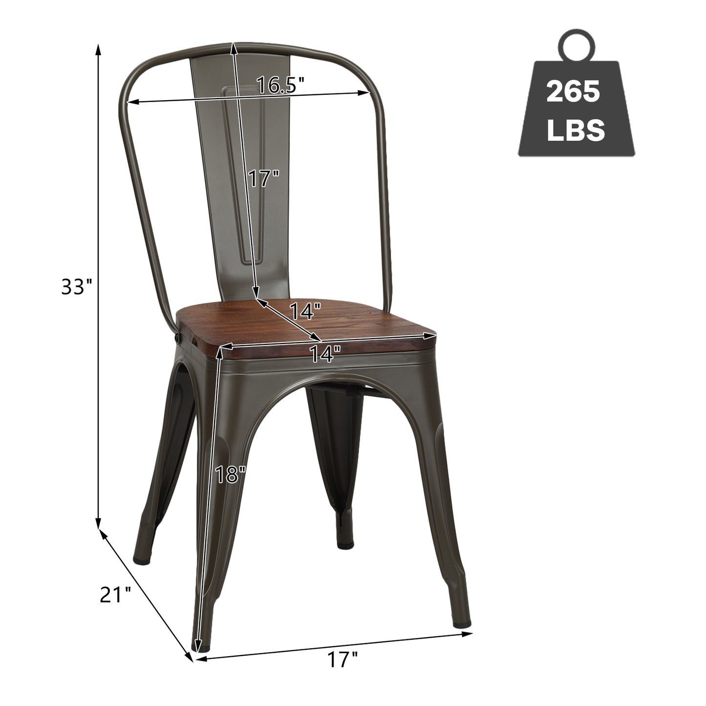 Set of 4 Stackable Metal Dining Chairs with Iron Backrest-Gun