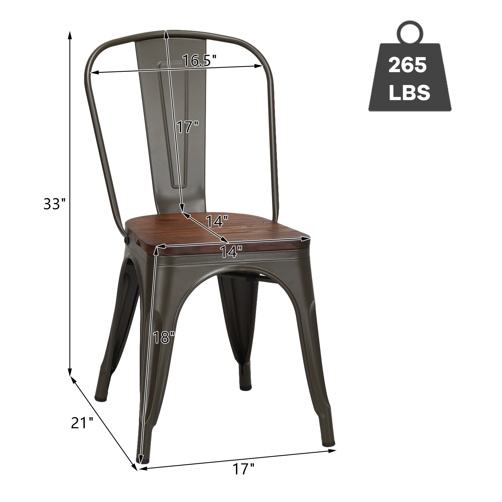 Set of 4 Stackable Metal Dining Chairs with Iron Backrest-Gun