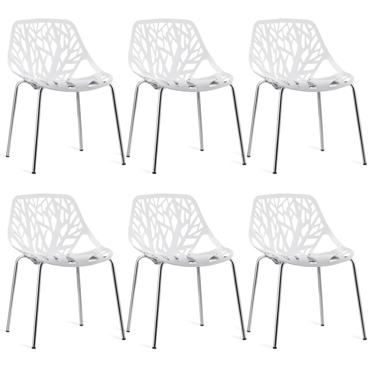 Set of 6 Modern Stackable Dining Chairs with Steel Frame-White
