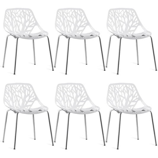 Set of 6 Modern Stackable Dining Chairs with Steel Frame-White