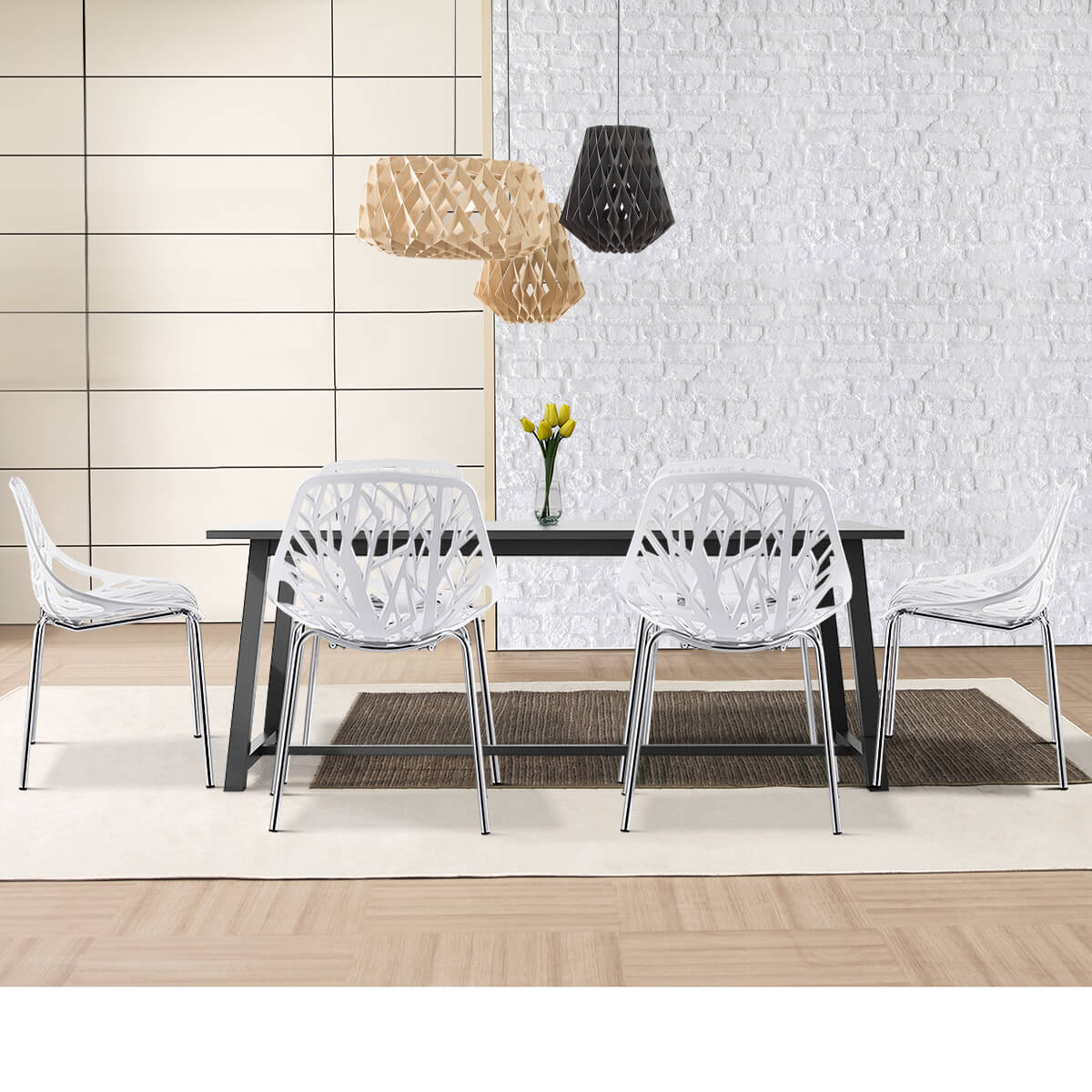 Set of 6 Modern Stackable Dining Chairs with Steel Frame-White