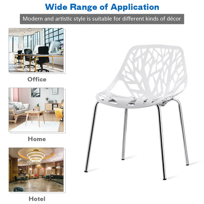 Set of 6 Modern Stackable Dining Chairs with Steel Frame-White