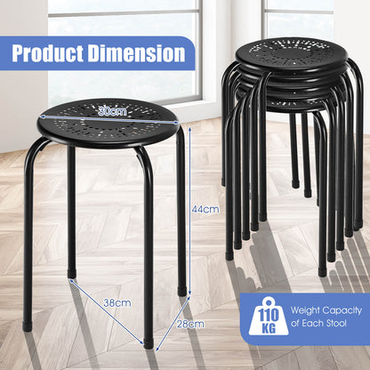 Set of 6 Round Metal Stools Support up to 120kg-Black
