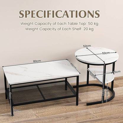 Set of 2 Nesting Coffee Table with Extra Storage Shelf-Black