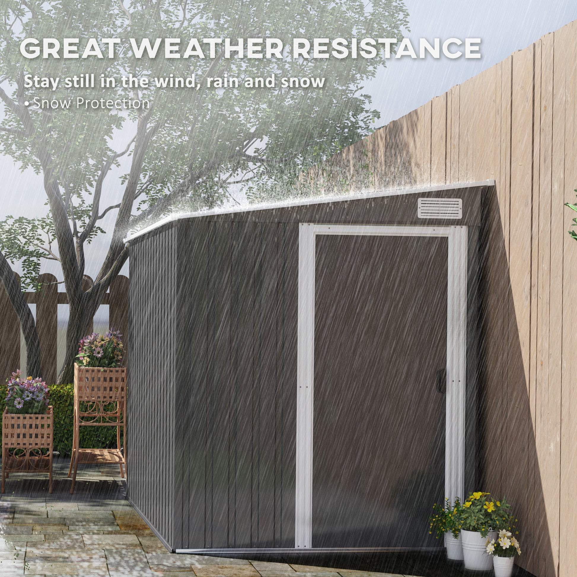 Outsunny 7 x 5ft Galvanised Metal Shed, with Sliding Door - Dark Grey