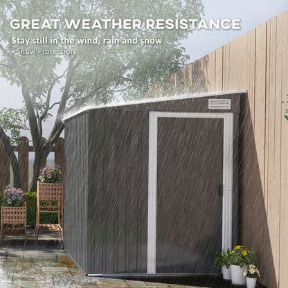Outsunny 7 x 5ft Galvanised Metal Shed, with Sliding Door - Dark Grey