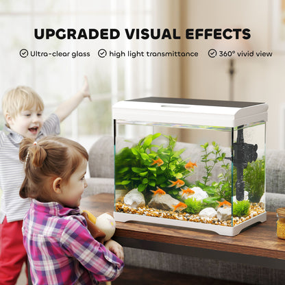 PawHut 27L Glass Fish Tank with Filter System, LED Light, Water Pump, for Betta, Goldfish, Shrimps, White