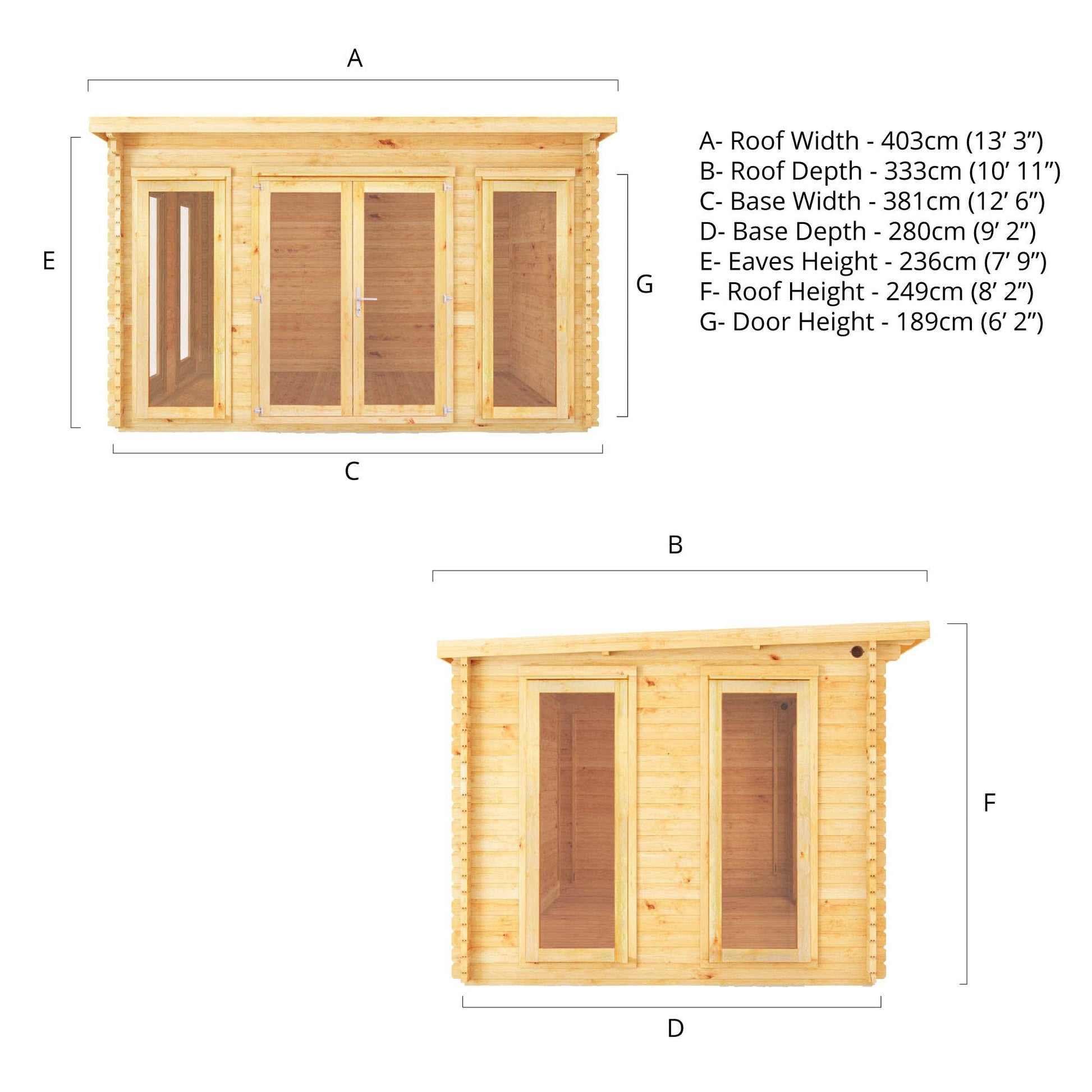 4M X 3M Studio Pent Log Cabin - 34Mm