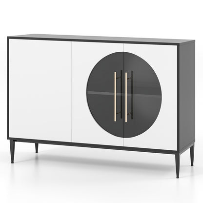 Sideboard Cabinet with Tempered Glass Door-Black &amp; White