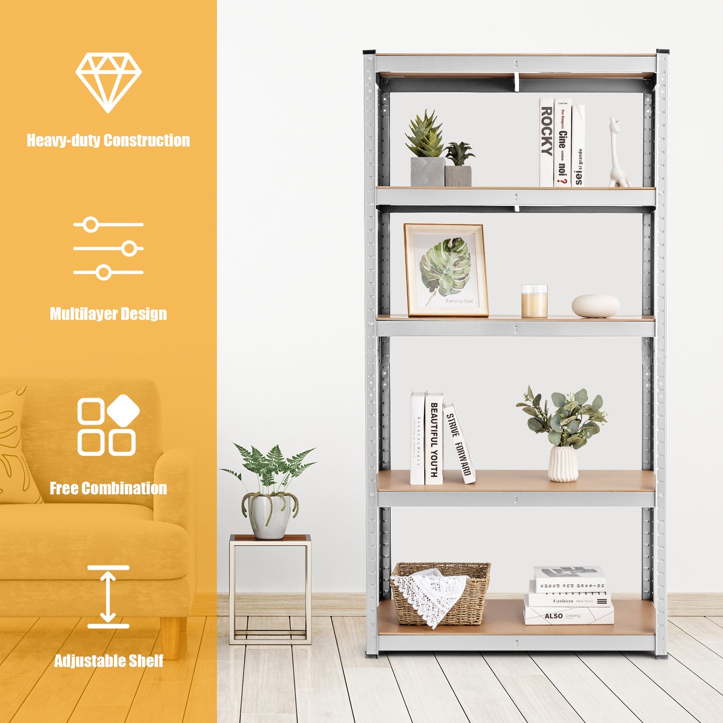 5-Tier Heavy Duty Freestanding Sotrage Shelf for Garage-Silver