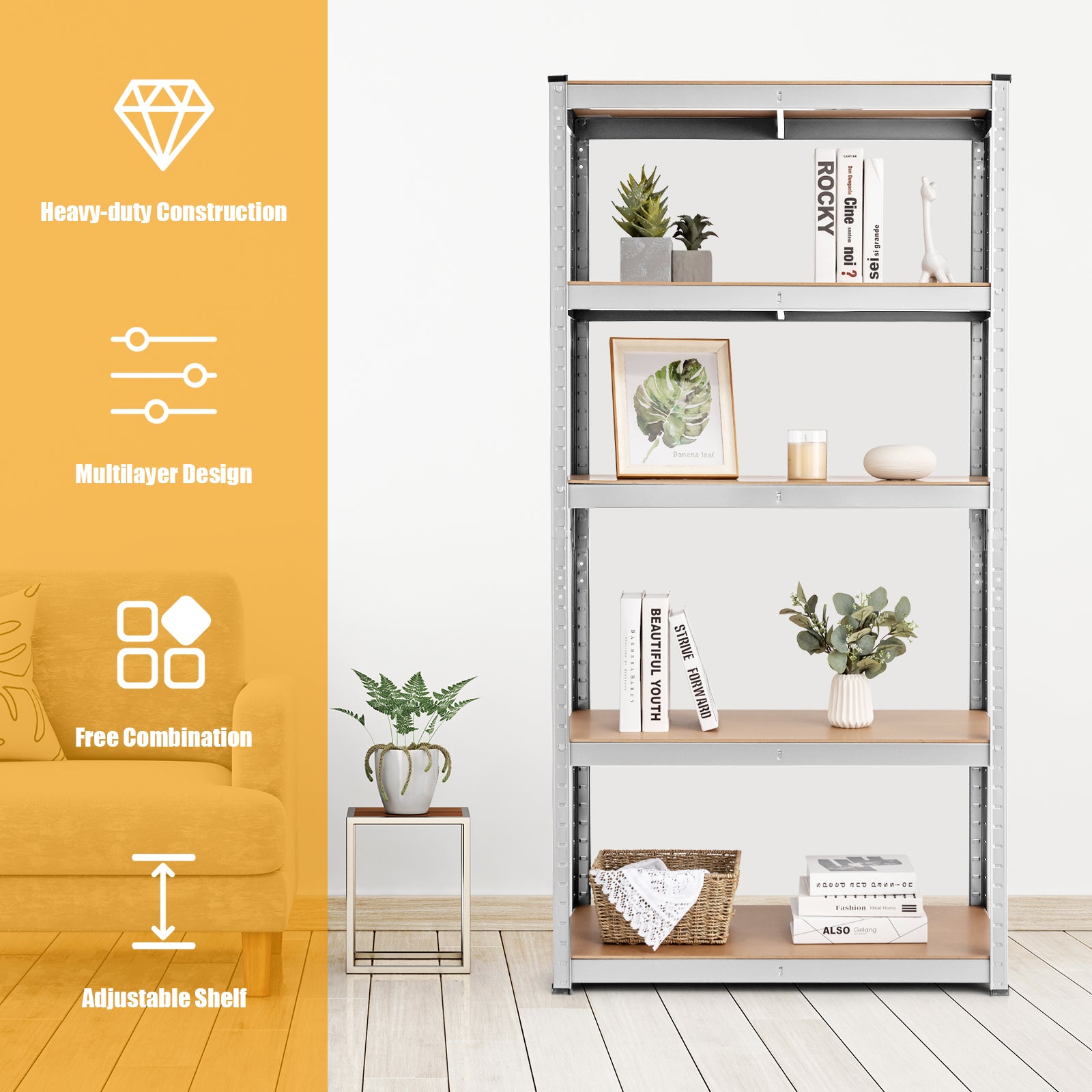 5-Tier Heavy Duty Freestanding Sotrage Shelf for Garage-Silver