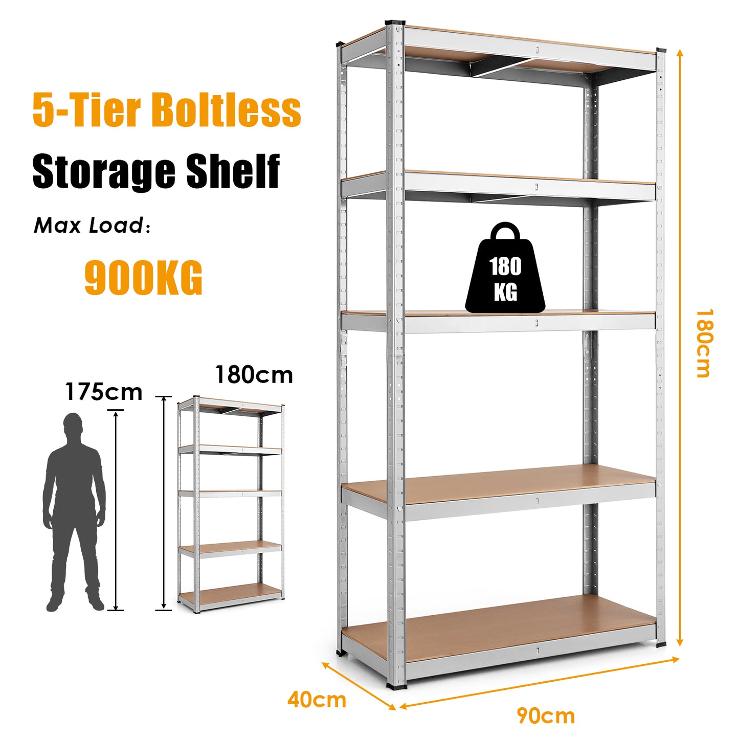 5-Tier Heavy Duty Freestanding Sotrage Shelf for Garage-Silver